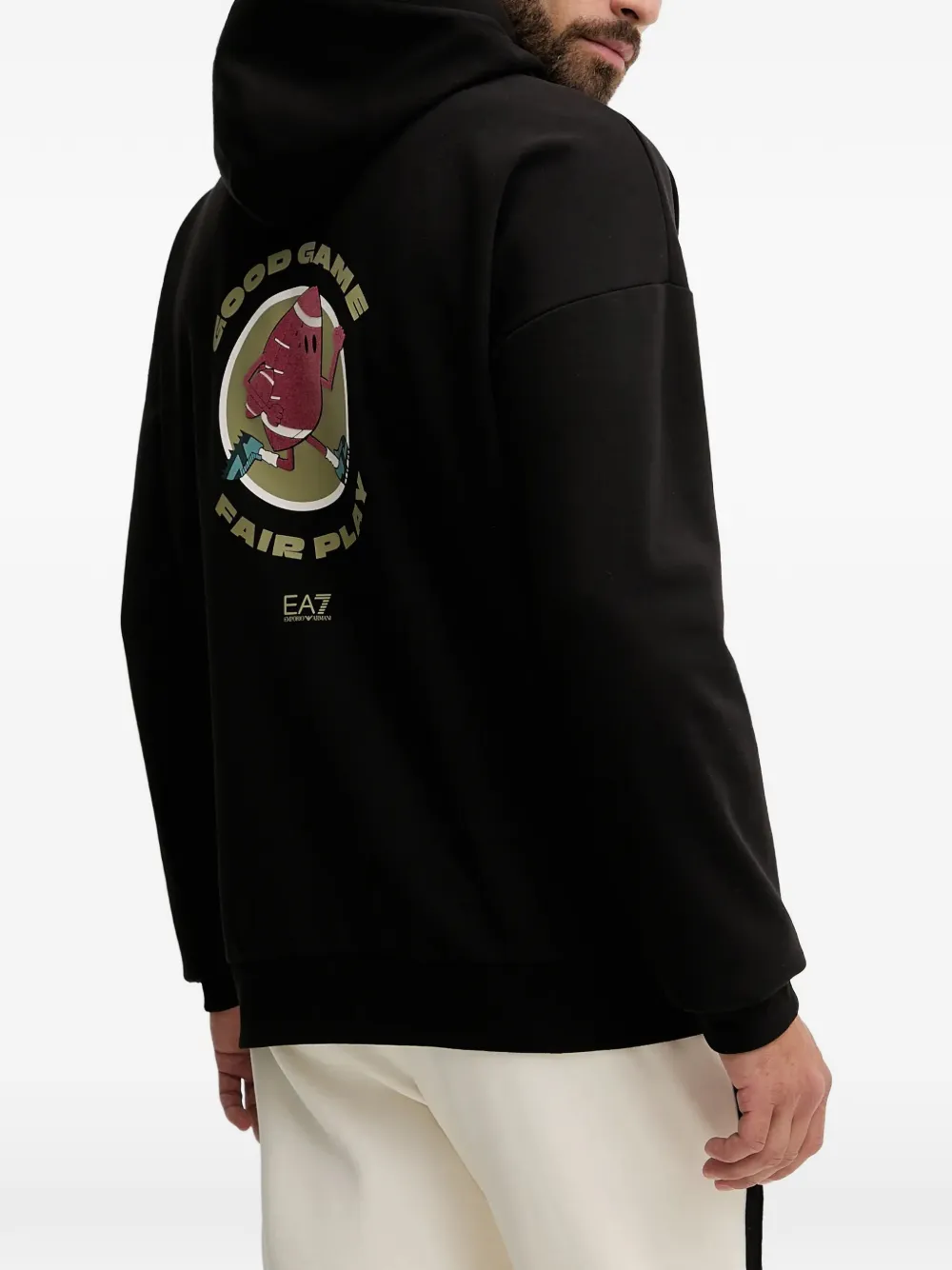 Ea7 Drawstring Graphic Hoodie In Black