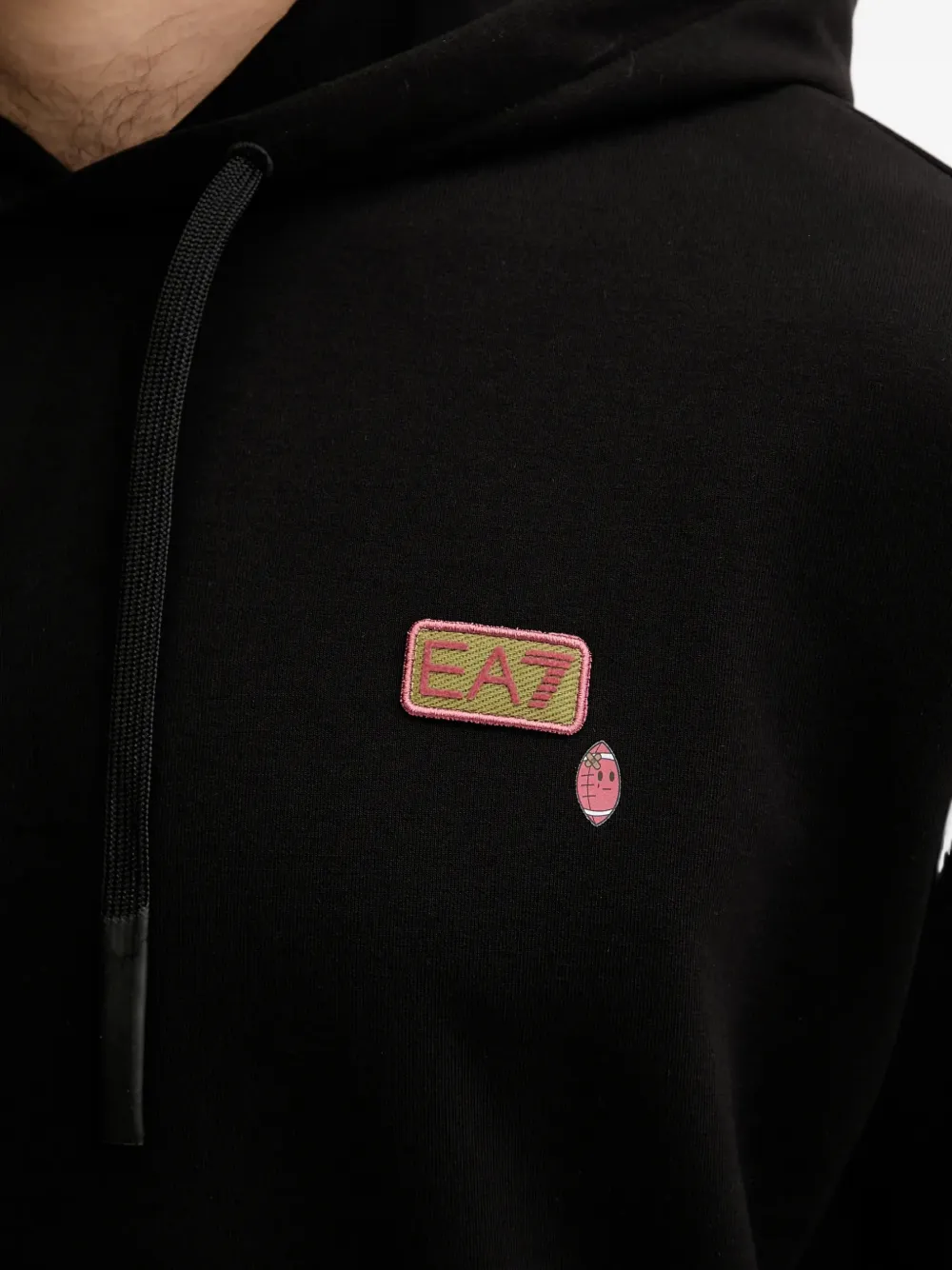 Ea7 Drawstring Graphic Hoodie In Black