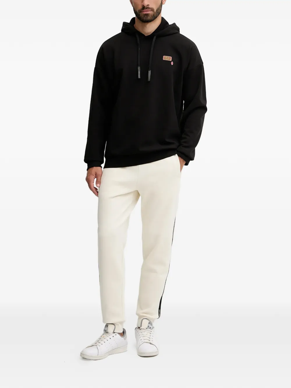 Ea7 Drawstring Graphic Hoodie In Black