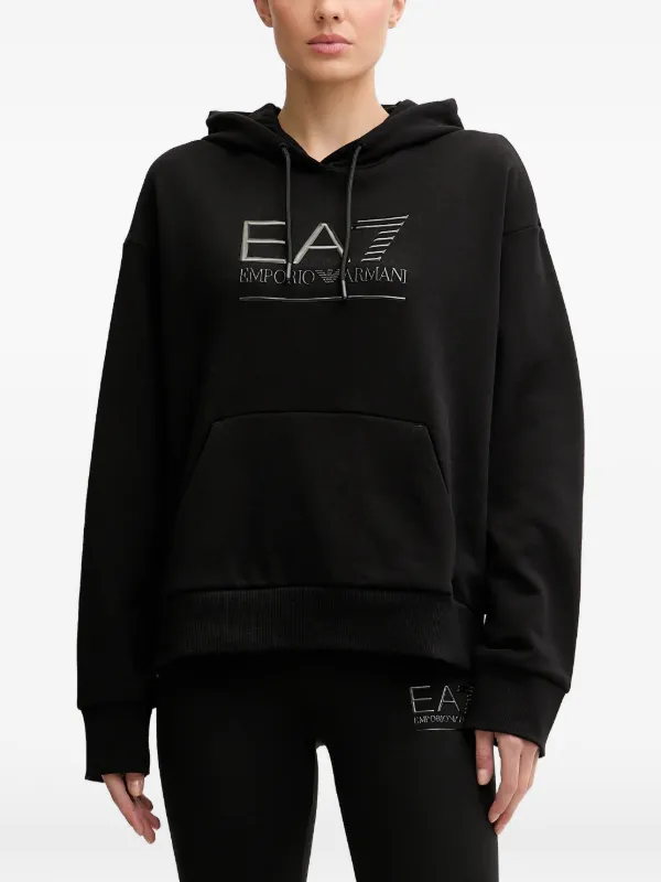 Ea7 Emporio Armani Moletom Mangas Longas Com Capuz e Logo | Preto