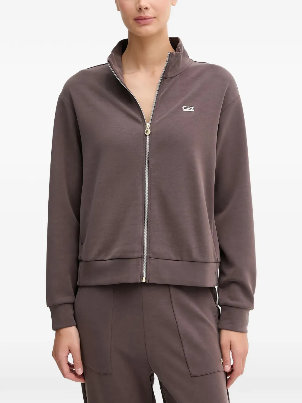 Ea7 Emporio Armani zip-up logo-plaque sweatshirt - Marrone