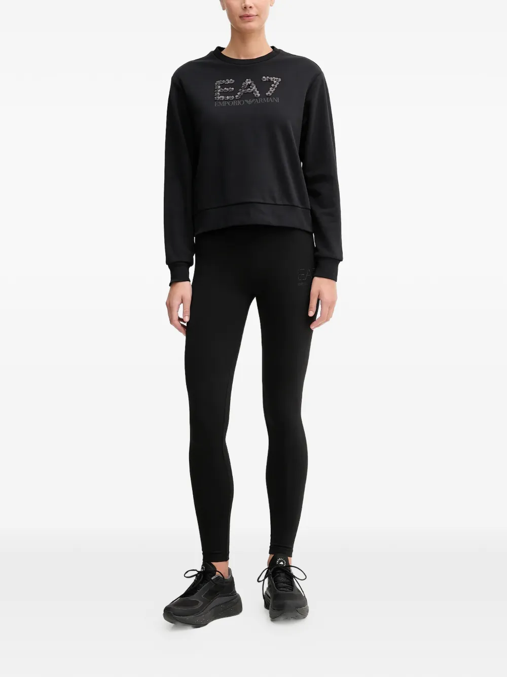 Ea7 Sequin-embellished Logo-detail Sweatshirt In Black