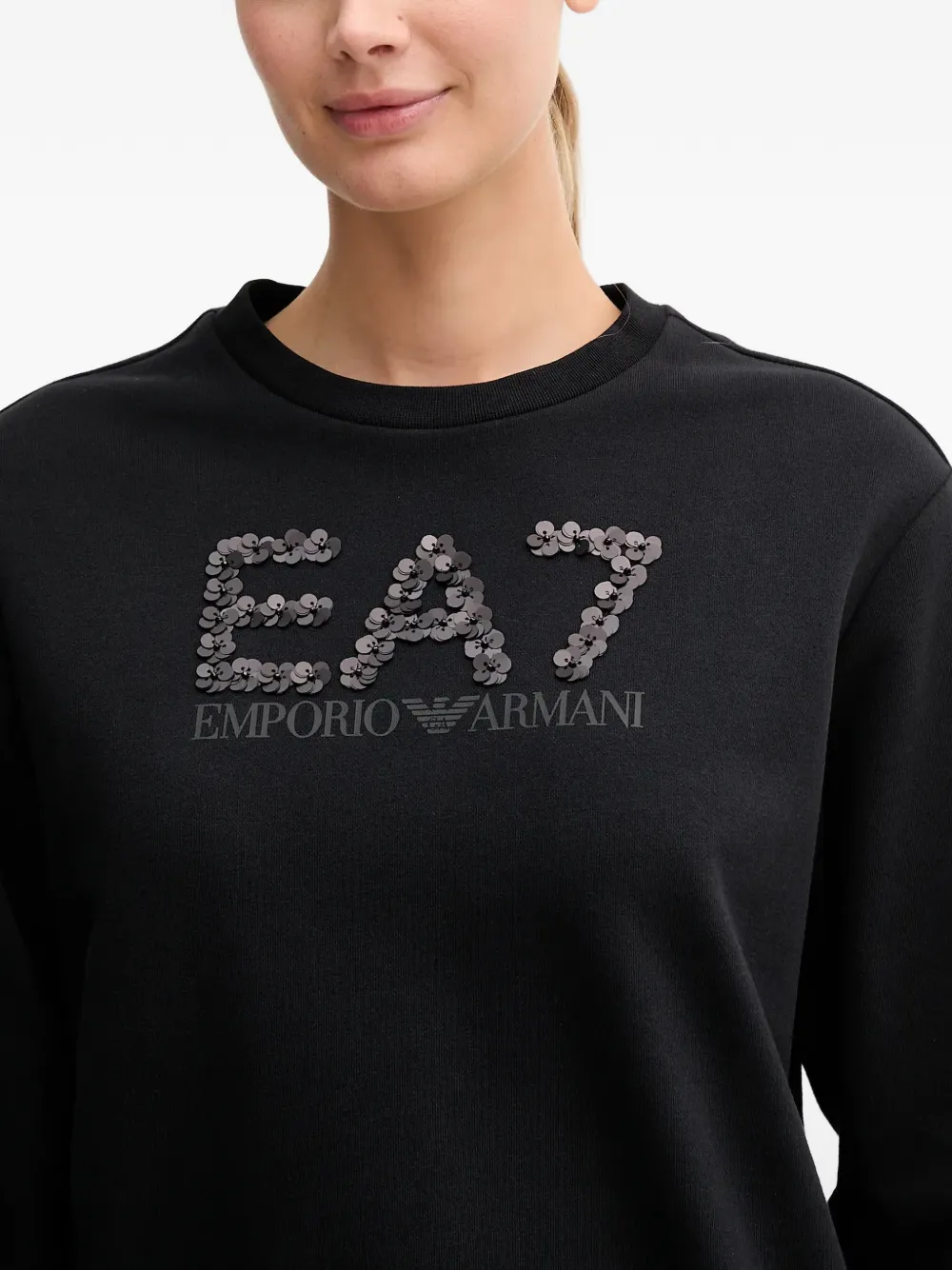 Ea7 Sequin-embellished Logo-detail Sweatshirt In Black