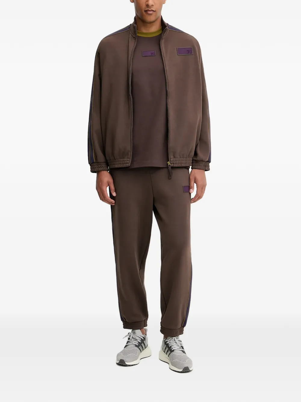 Ea7 Emporio Armani striped-detail tracksuit - Bruin