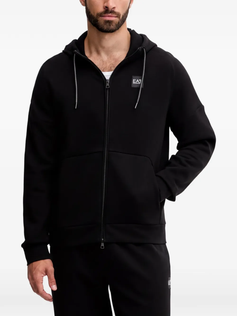 Ea7 Emporio Armani logo-embroidered zip-up hoodie - Schwarz