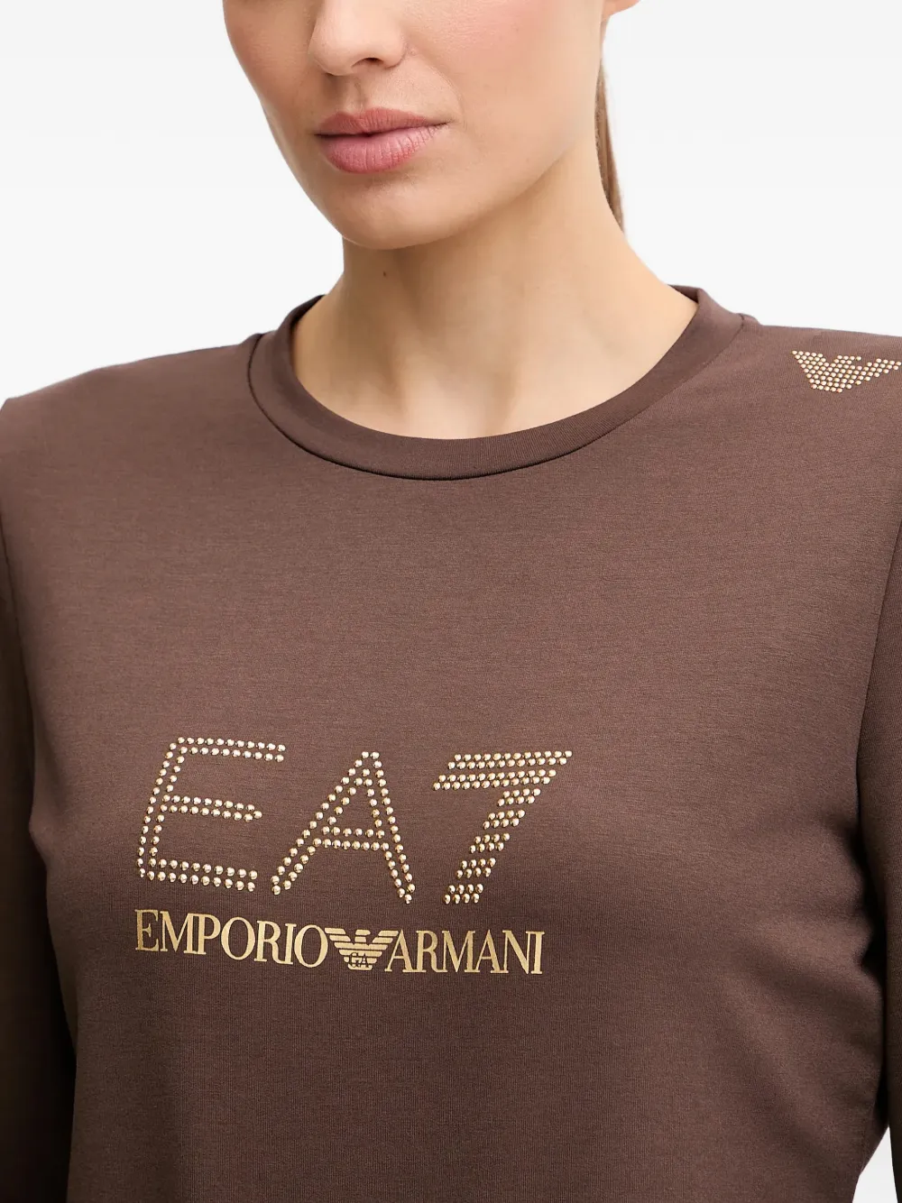 Ea7 Logo-detail Crew-neck Sweatshirt In Brown
