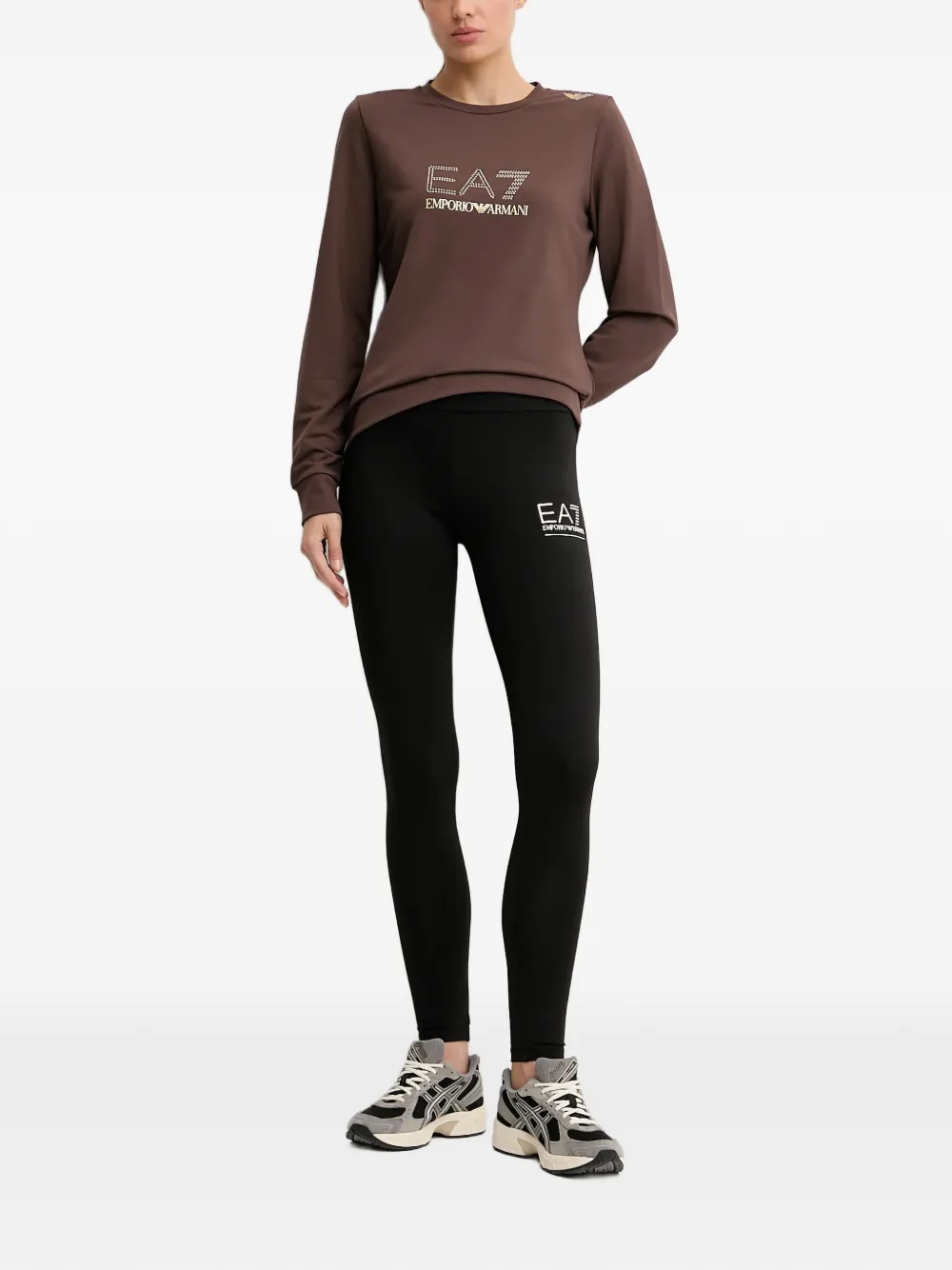 Ea7 Logo-detail Crew-neck Sweatshirt In Brown