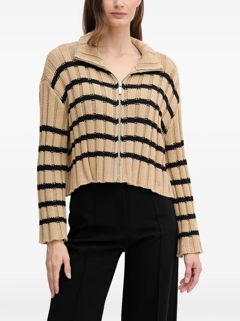 Dkny Striped-patern Zip Cardigan In Brown
