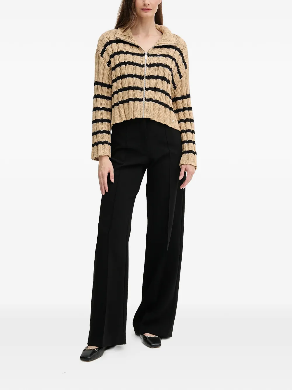 Dkny Striped-patern Zip Cardigan In Brown