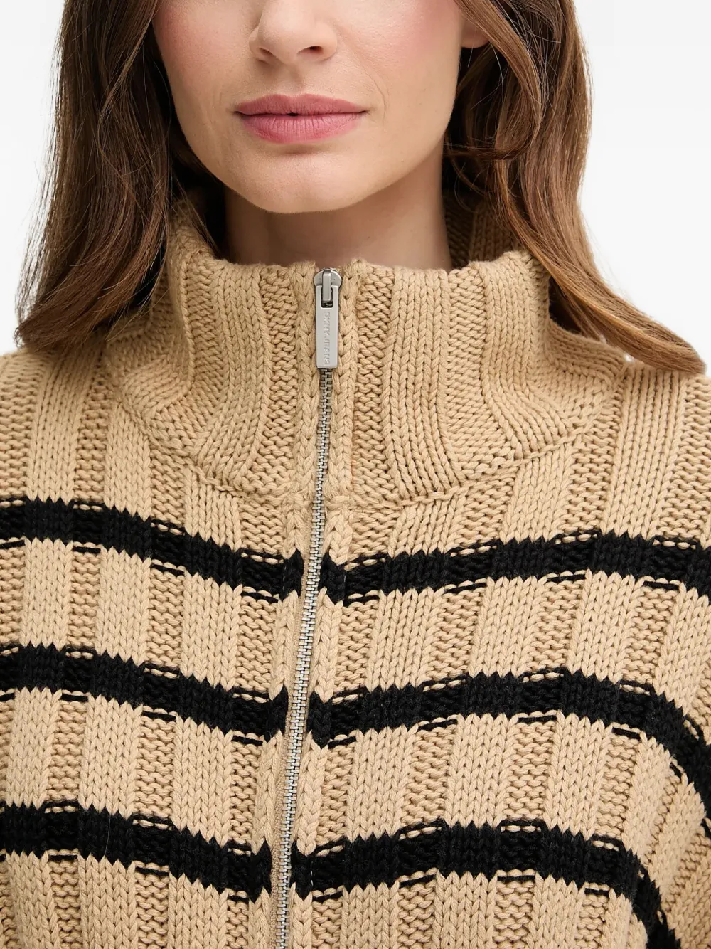 Dkny Striped-patern Zip Cardigan In Brown