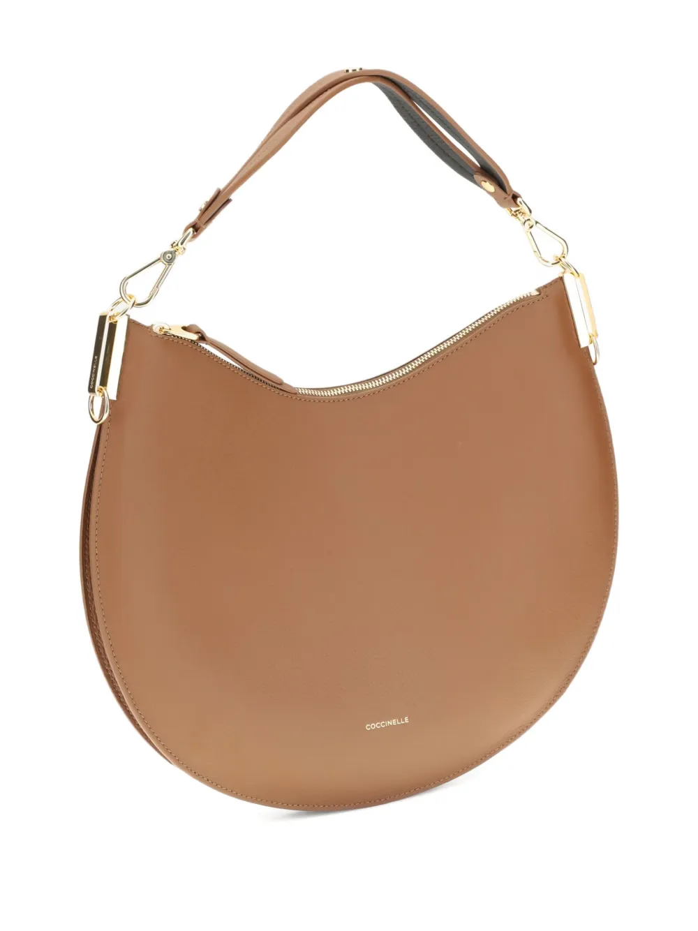 Coccinelle large Sunup half-moon calfskin shoulder bag - Bruin