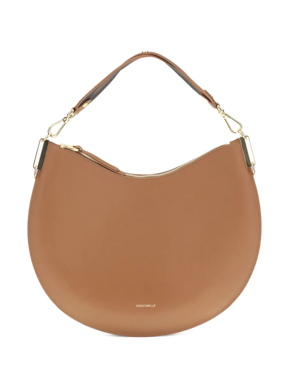 Coccinelle large Sunup half-moon calfskin shoulder bag Bruin