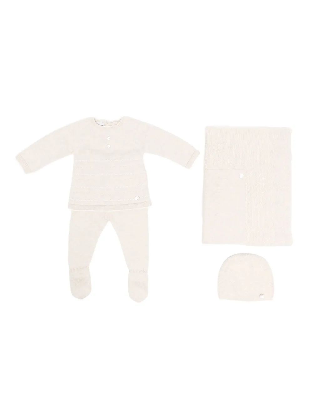 Paz Rodriguez Gebreide babyset met knoopdetail Beige