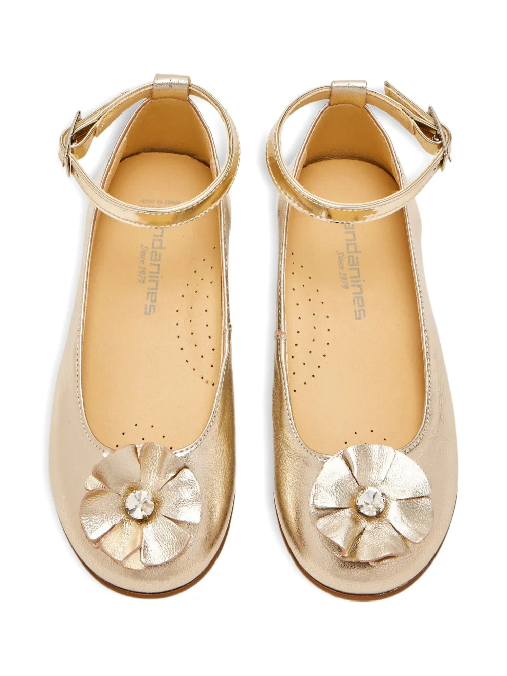 ANDANINES flower-embellished ankle-strap ballerina Gold