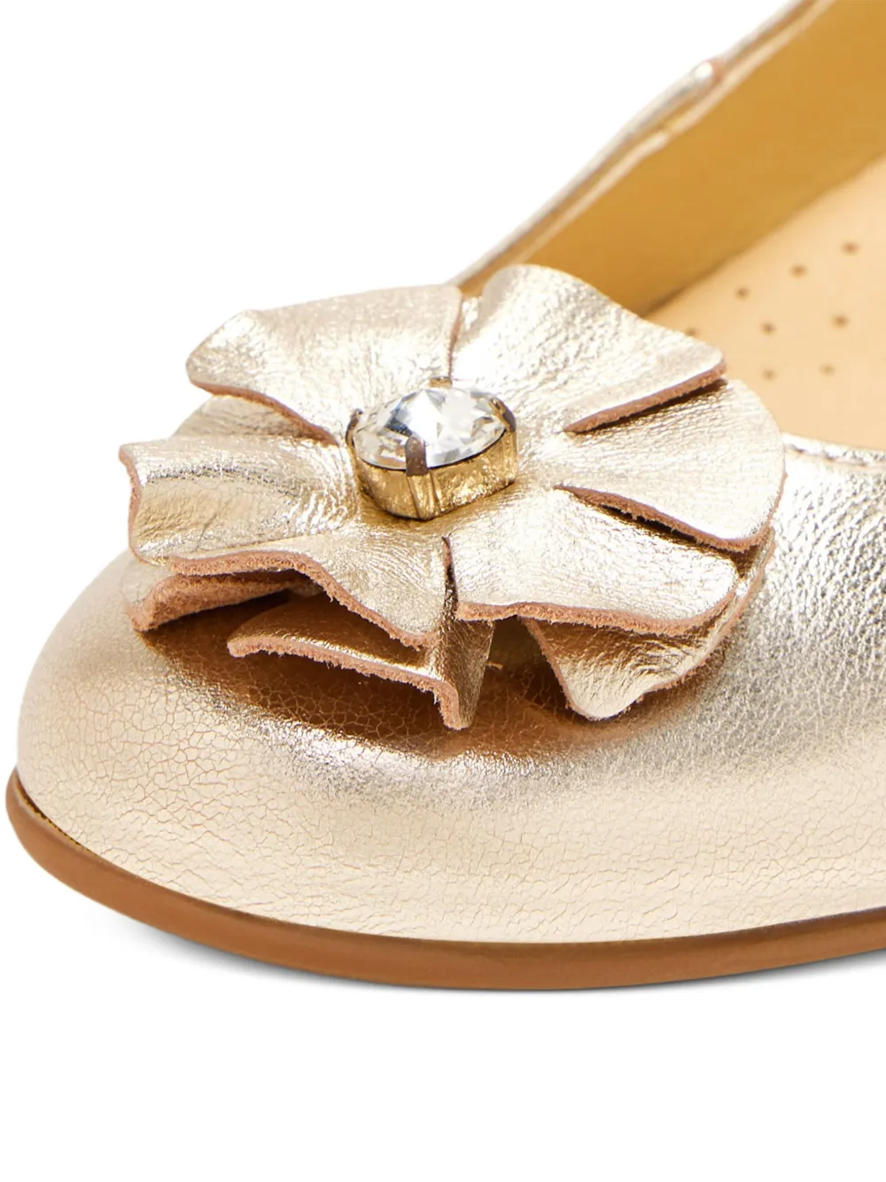 ANDANINES flower-embellished ankle-strap ballerina Gold