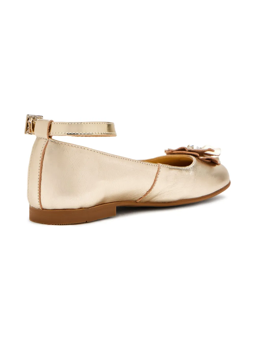 ANDANINES flower-embellished ankle-strap ballerina Gold