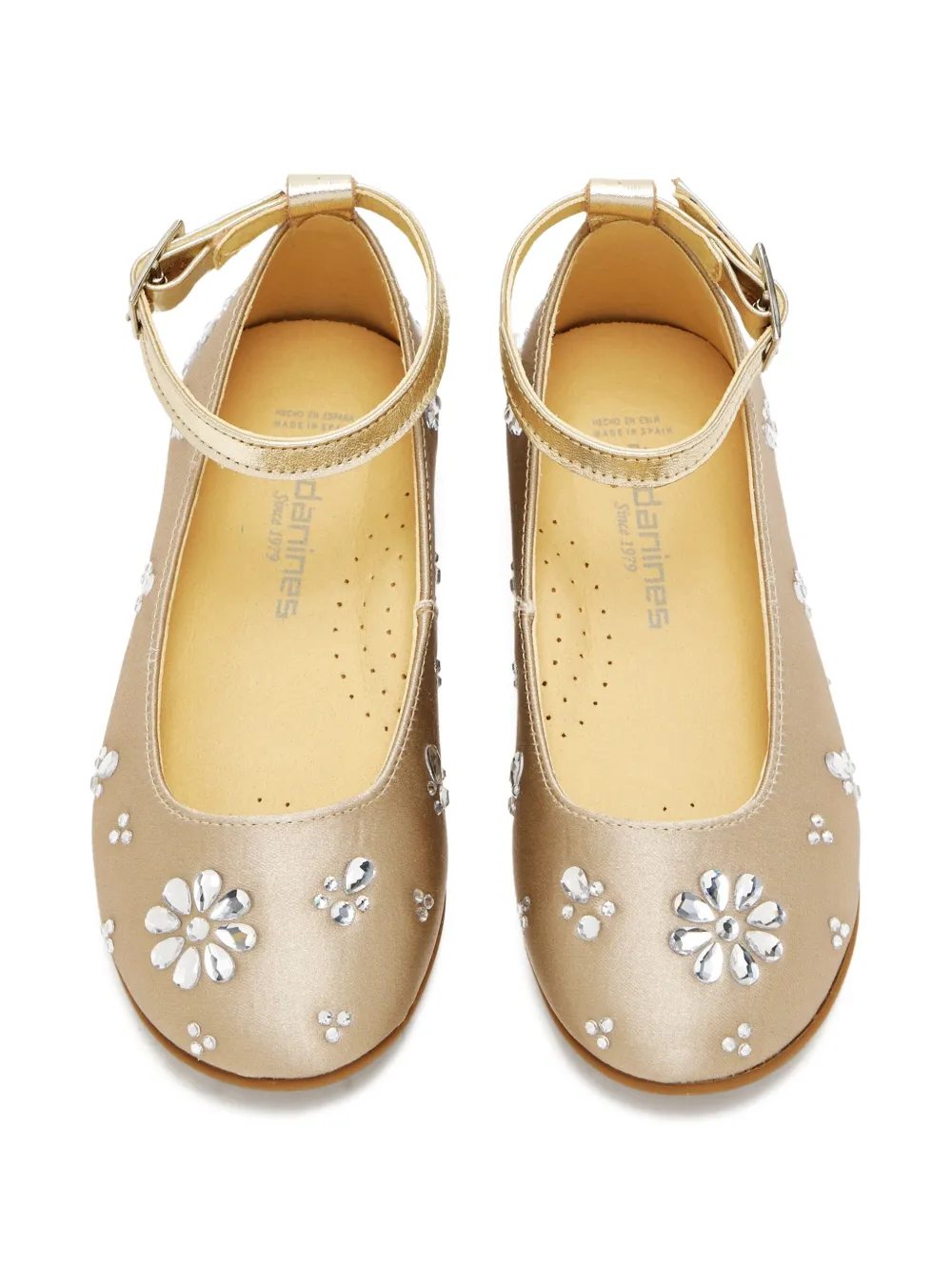 ANDANINES Ballerina's met enkelbandje en verfraaid met kristallen Beige