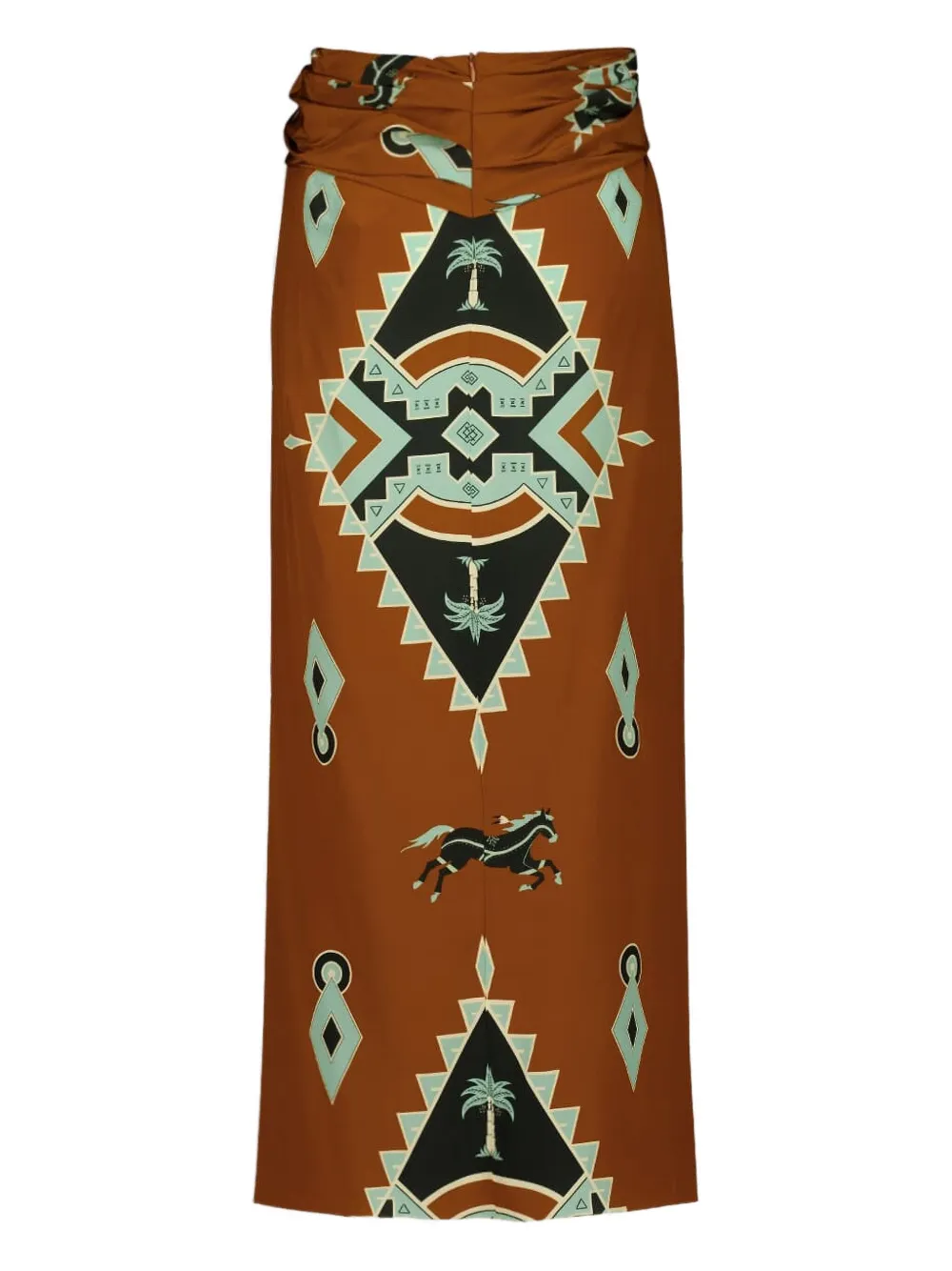 Johanna Ortiz wrap horses palms print midi draped skirt - Bruin