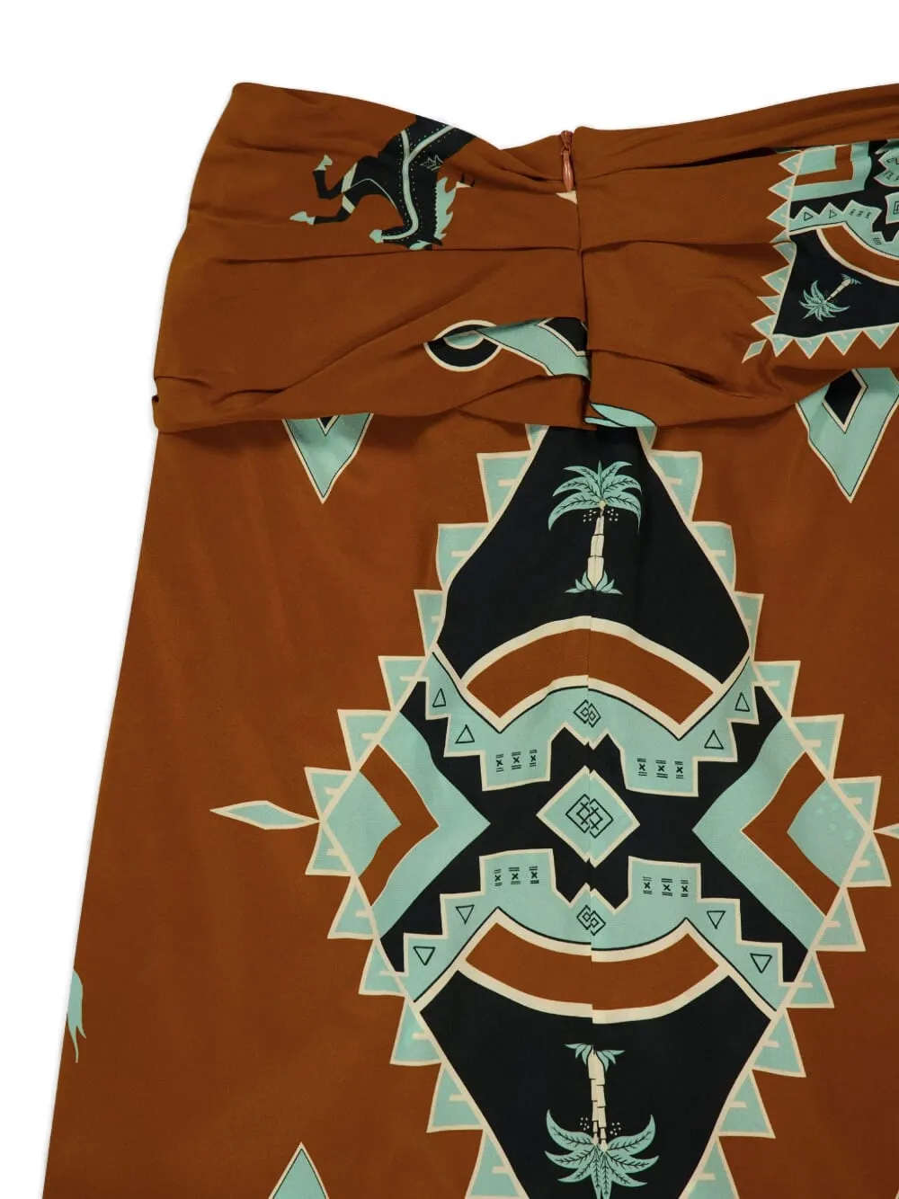 Johanna Ortiz Wrap Horses Palms Print Midi Draped Skirt In Brown