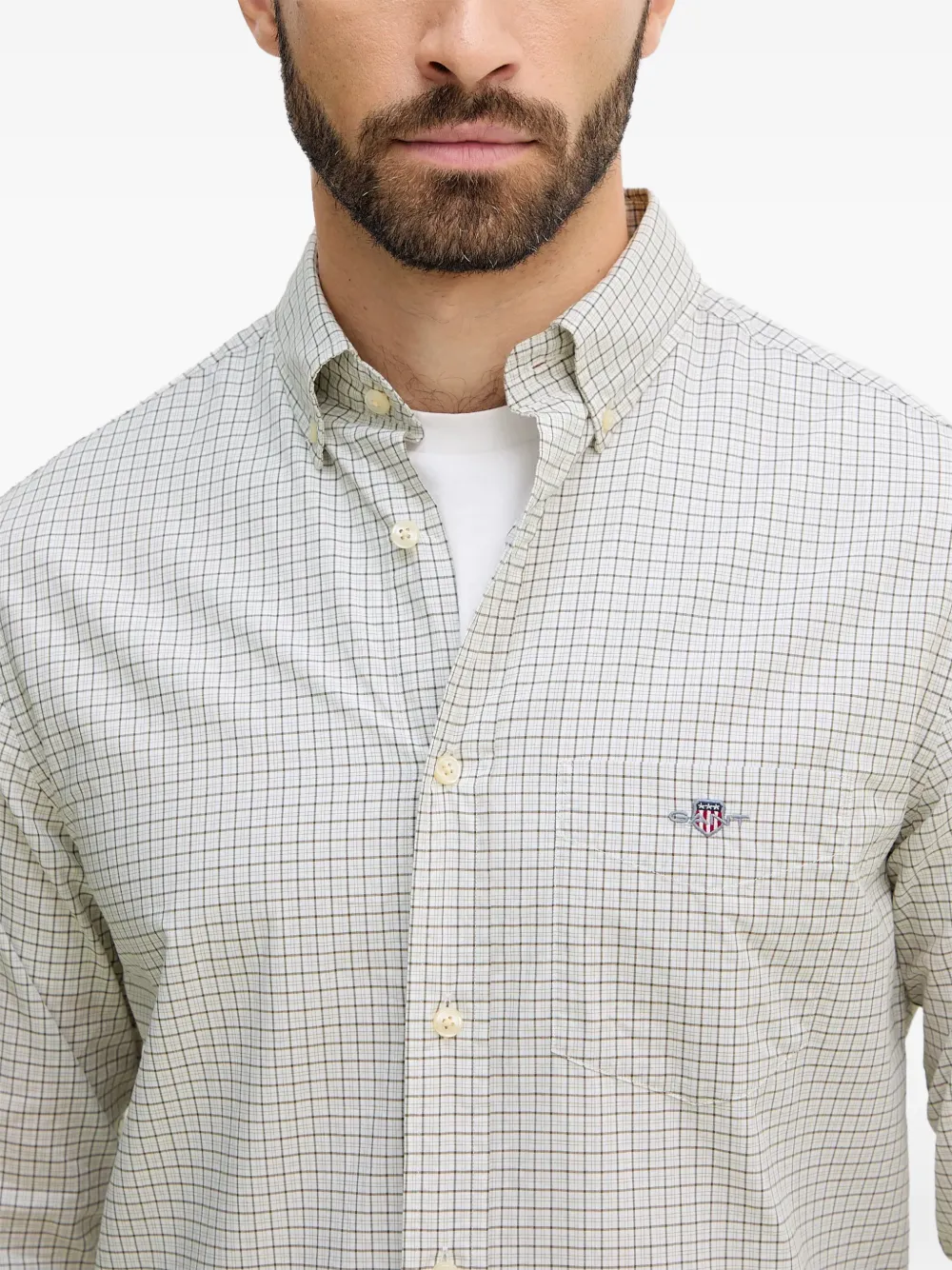 Gant Geruit overhemd Beige