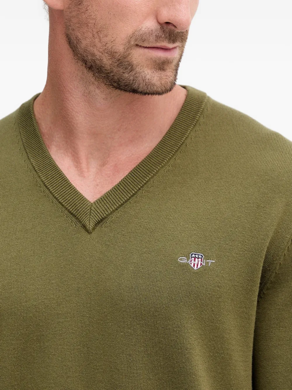 Gant Trui met geborduurd logo en V-hals Groen