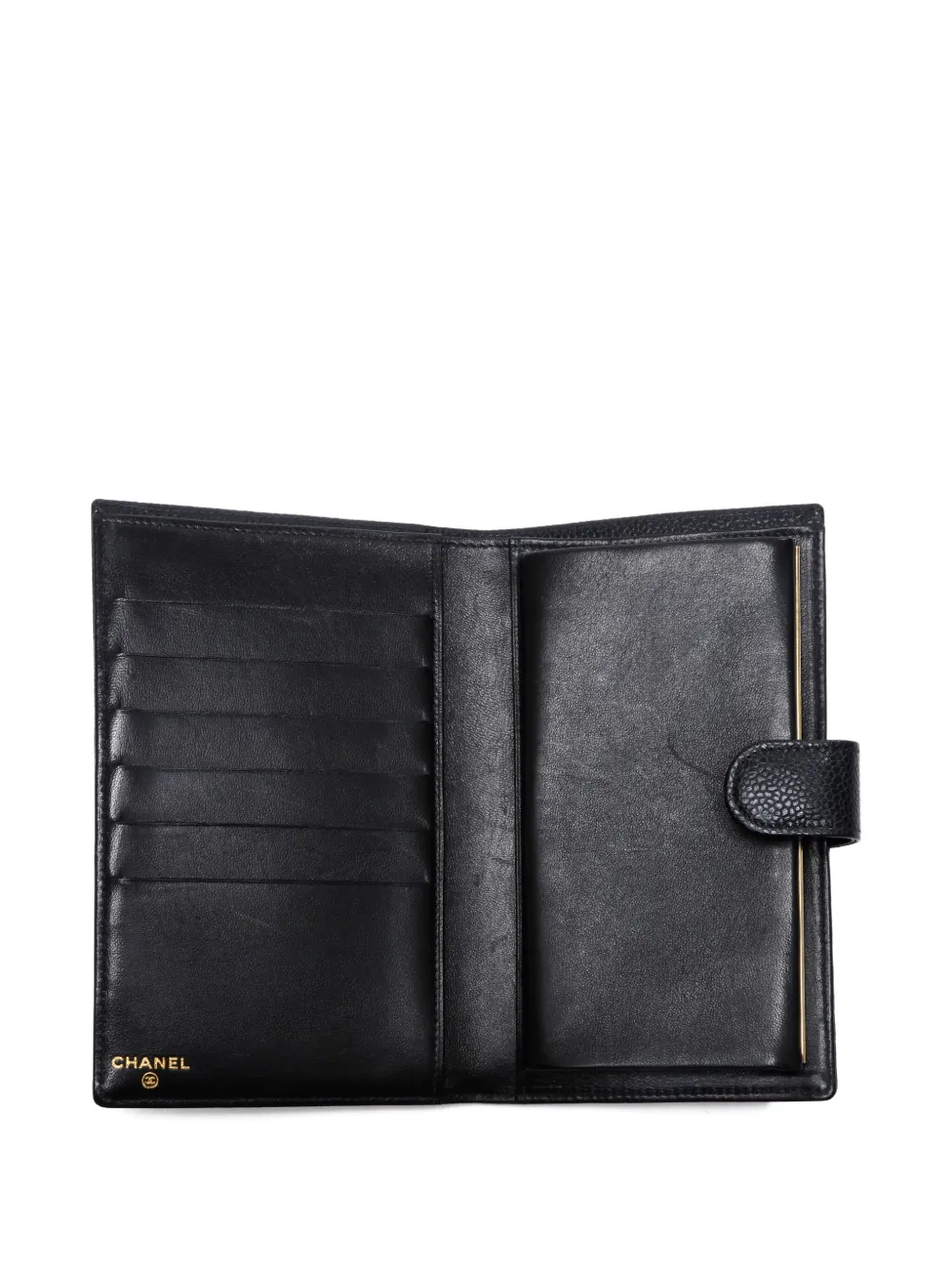Pre-owned Chanel 2000-2002 Cc Mark Leather Wallet In Black