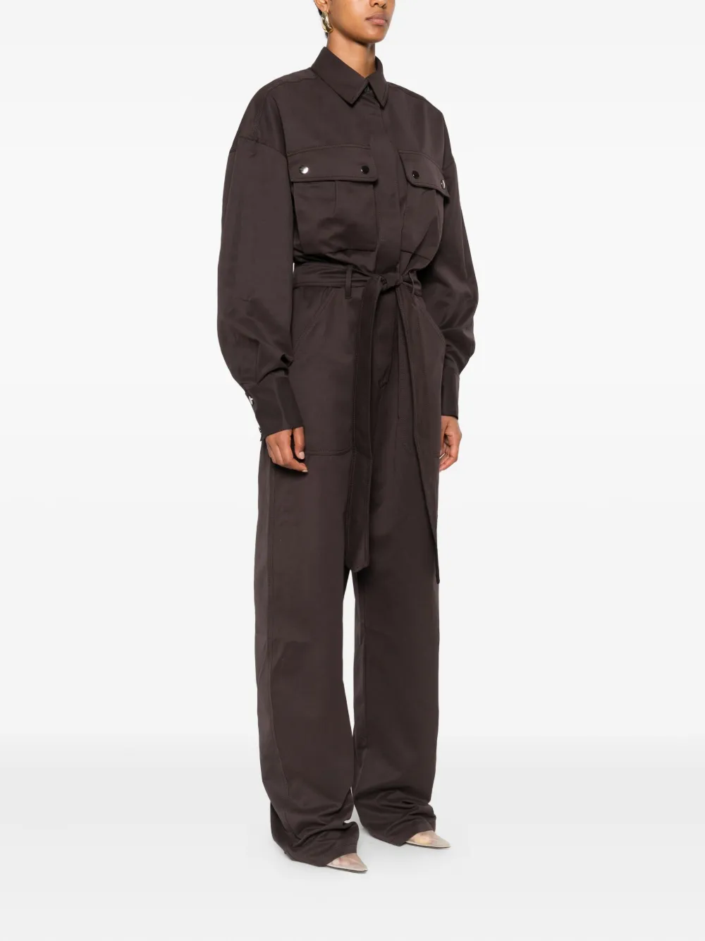 The Andamane Vania Cargo Belted Jumpsuit In Gray