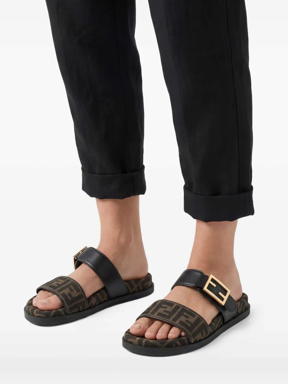  Fendi Sandales Feel à Boucle Ff - Marron 