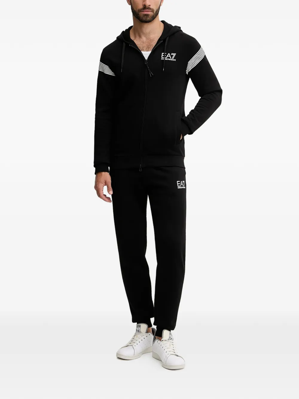 Ea7 Striped-detail Tracksuit In Black