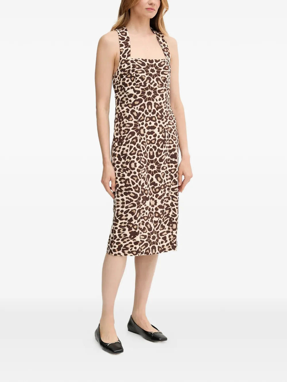 DKNY Midi-jurk met dierenprint en gekruiste bandjes Beige