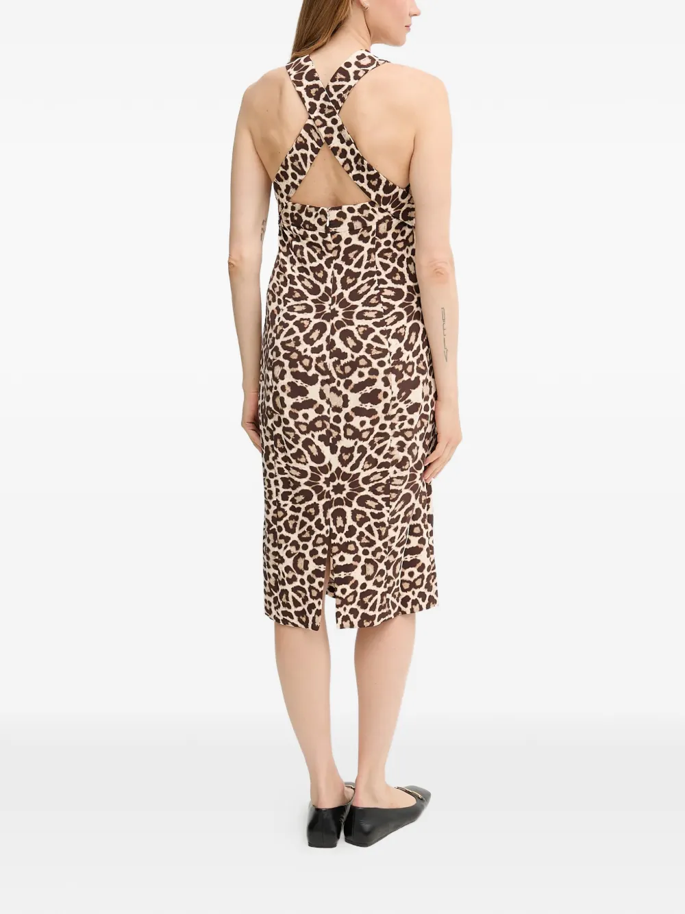DKNY Midi-jurk met dierenprint en gekruiste bandjes Beige