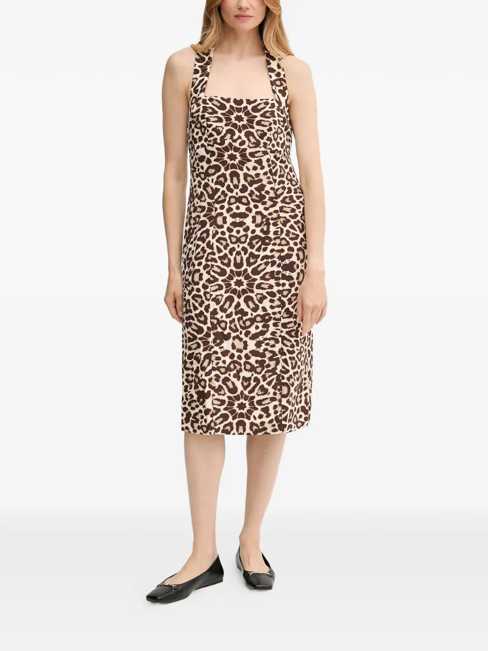DKNY criss-cross animal-print midi dress - Beige