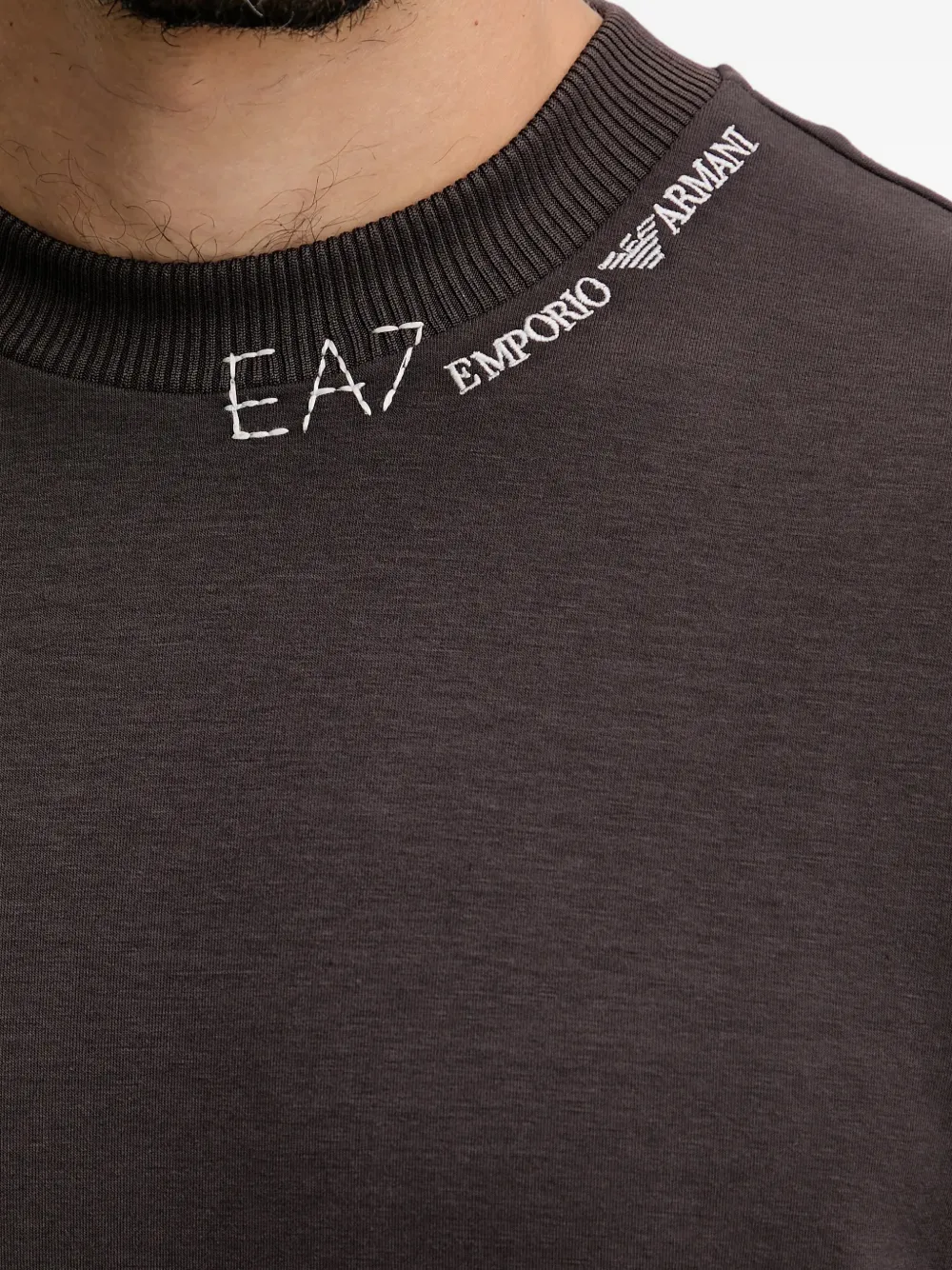Ea7 Logo-detail Crew-neck Sweatshirt In Brown