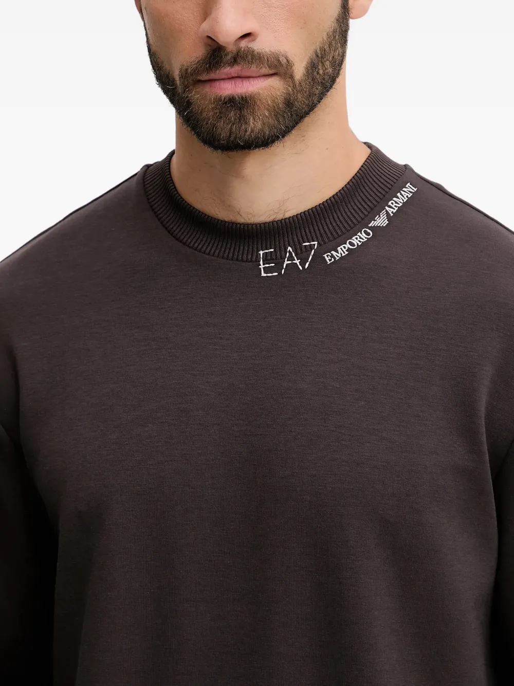 Ea7 Logo-detail Crew-neck Sweatshirt In Brown
