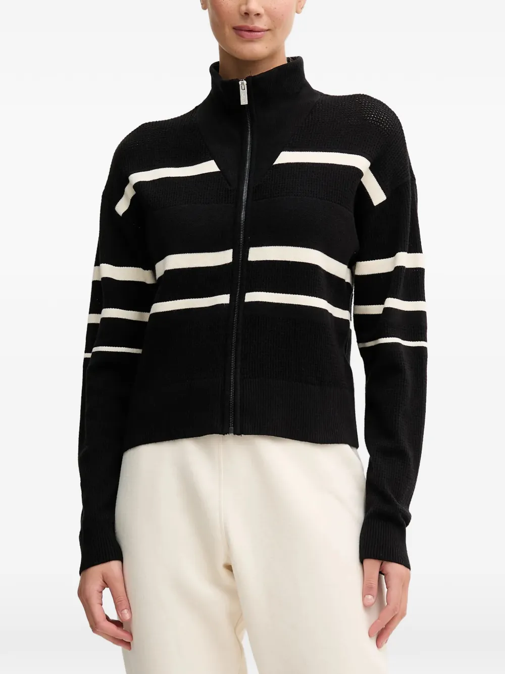 Dkny Striped-pattern Zip Cardigan In Black
