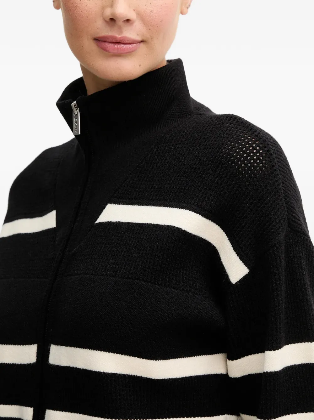 Dkny Striped-pattern Zip Cardigan In Black