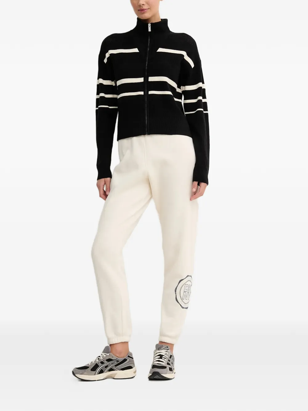 Dkny Striped-pattern Zip Cardigan In Black
