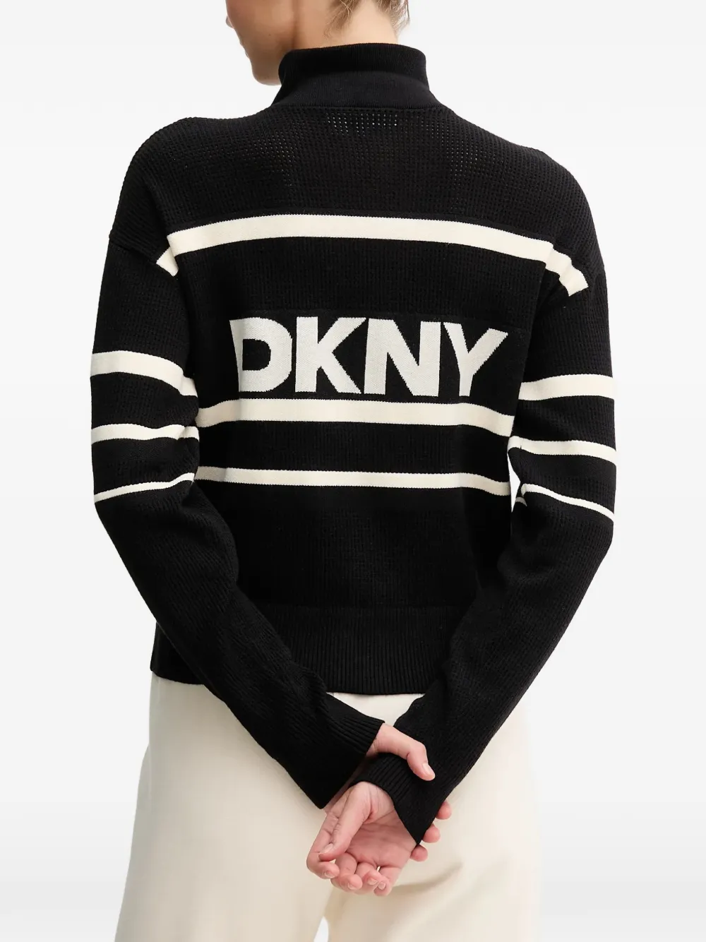 Dkny Striped-pattern Zip Cardigan In Black