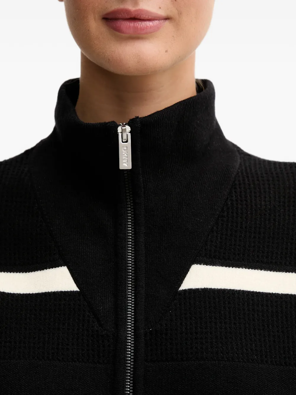 Dkny Striped-pattern Zip Cardigan In Black