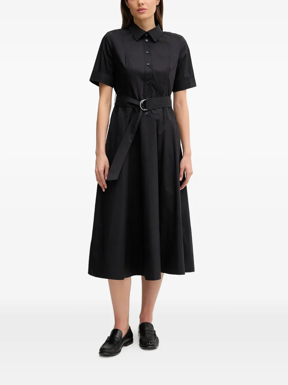 Dkny Belted Short-sleeve Midi Dress In Black