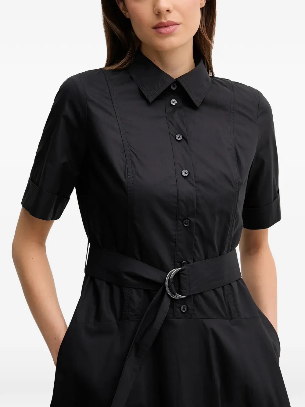Dkny Belted Short-sleeve Midi Dress In Black