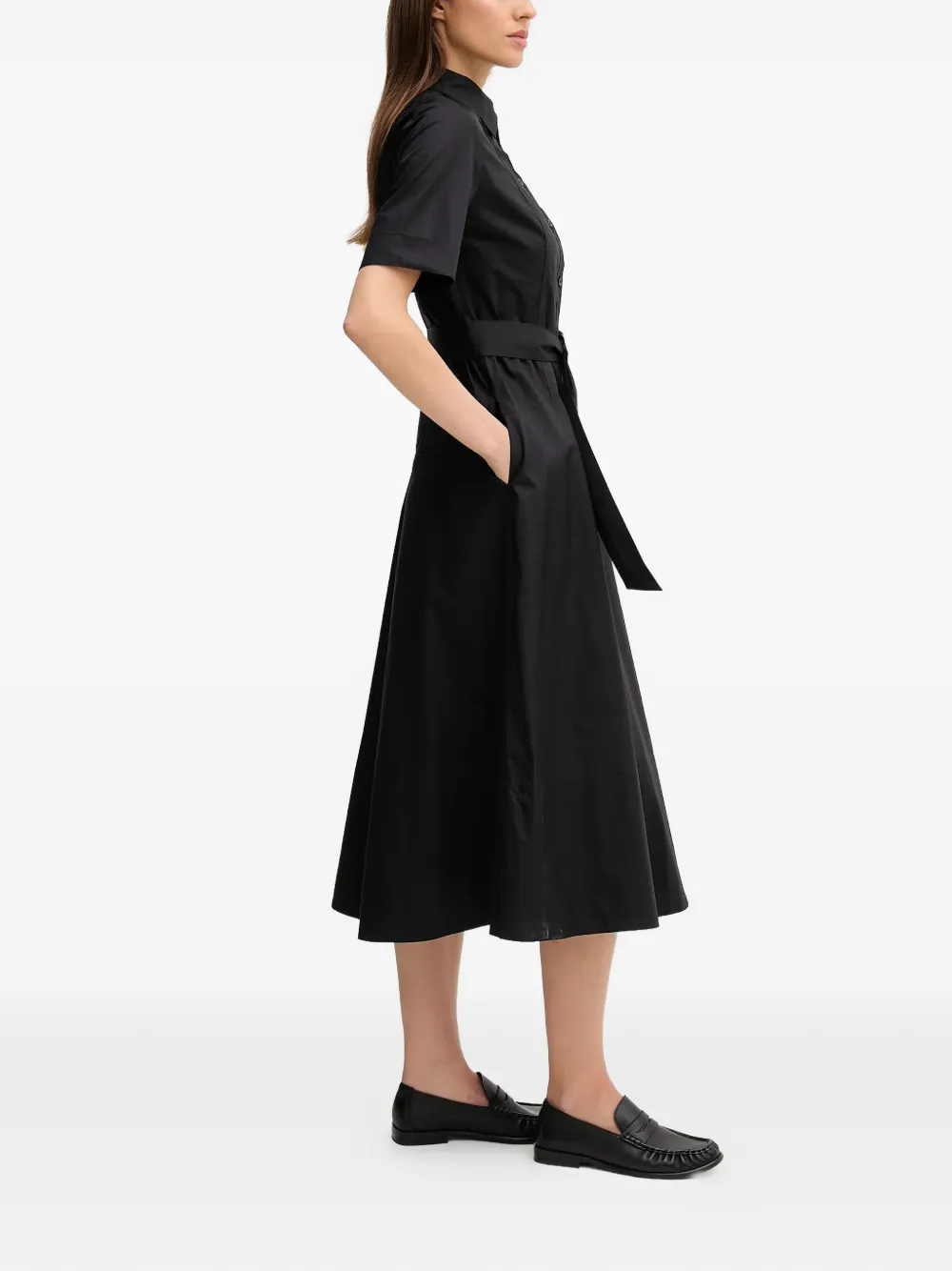 Dkny Belted Short-sleeve Midi Dress In Black