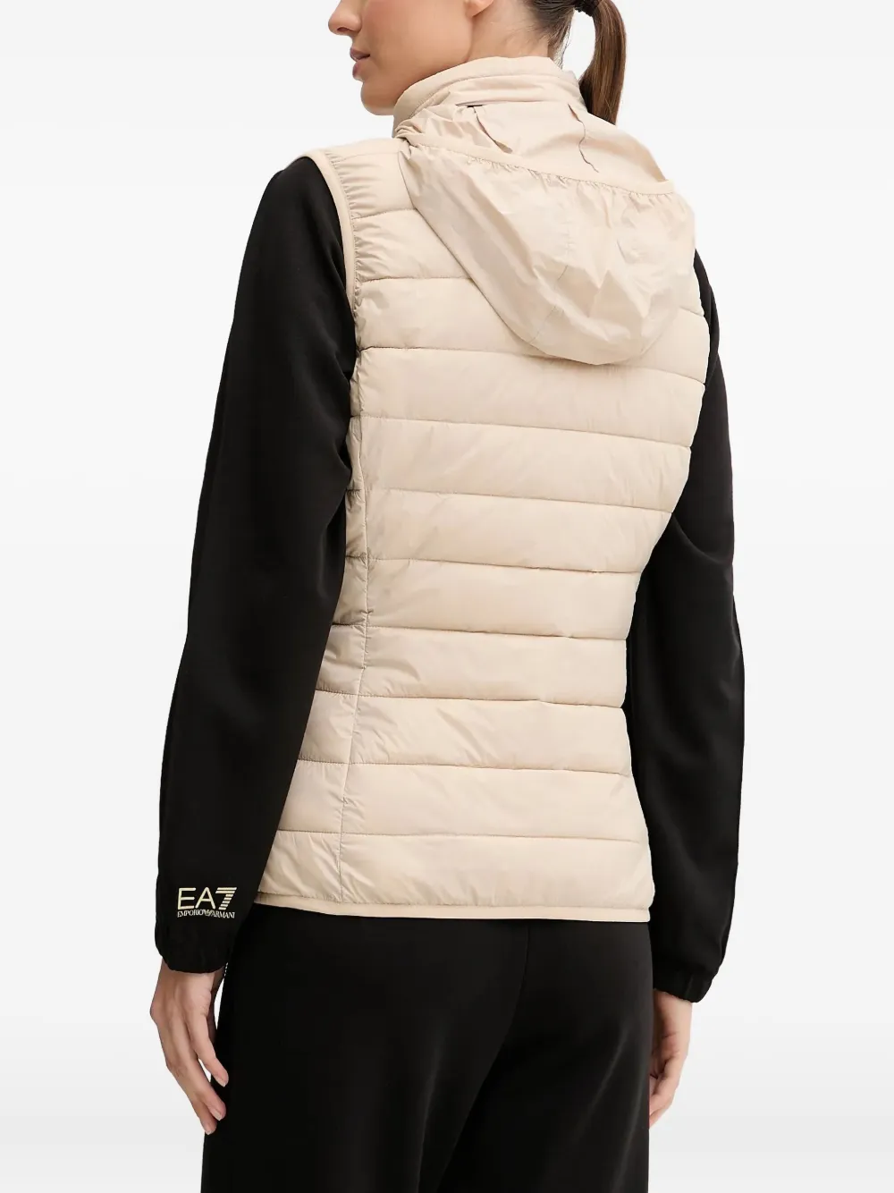 Ea7 Hooded Padded Gilet In Neutral