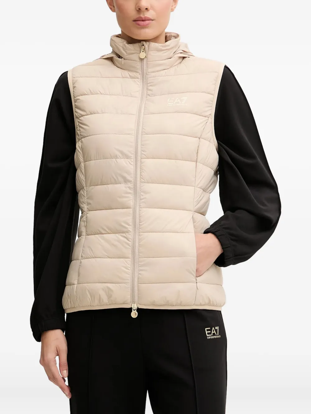Ea7 Hooded Padded Gilet In Neutral