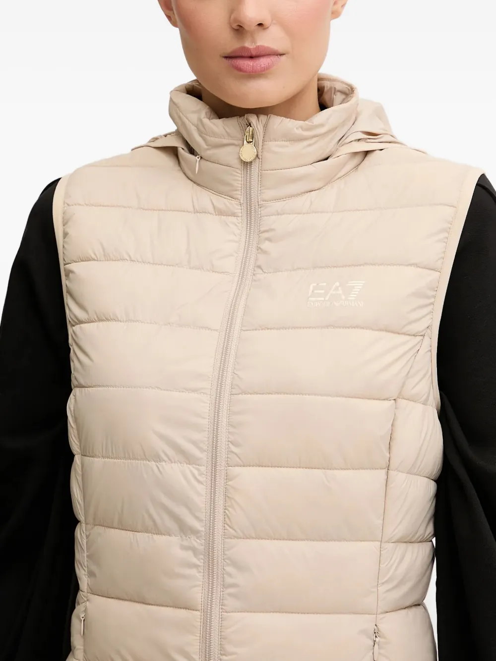 Ea7 Hooded Padded Gilet In Neutral