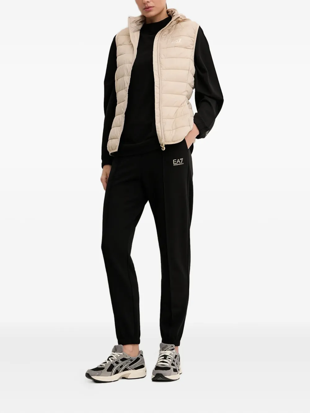 Ea7 Hooded Padded Gilet In Neutral