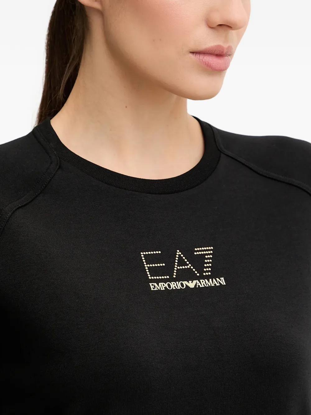 Ea7 Crew-neck Long-sleeve Logo Dress In Black