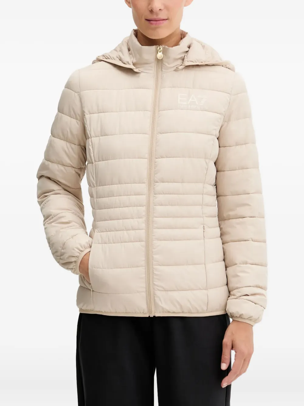 Ea7 Hooded Padded Jacket In Neutral