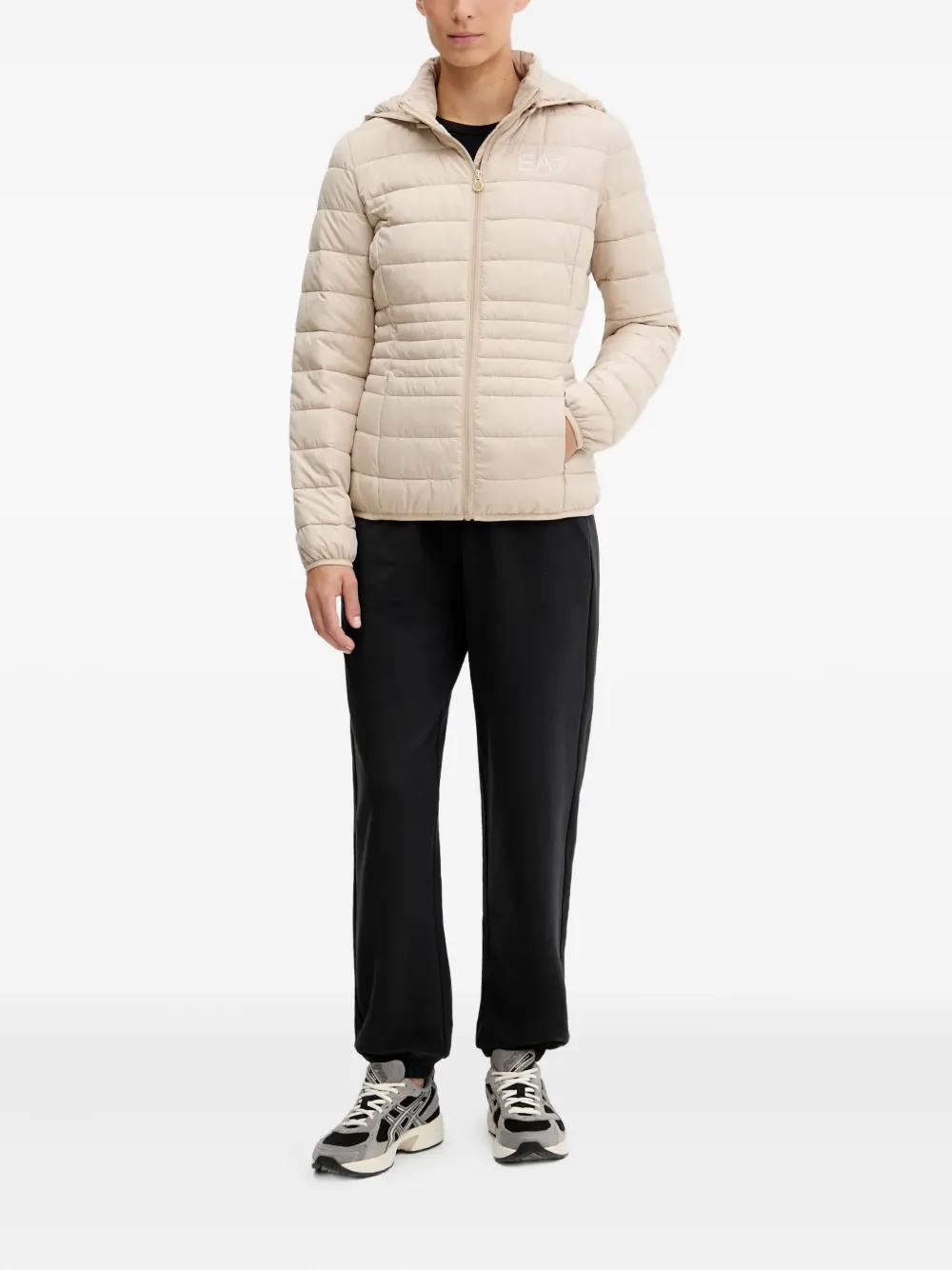 Ea7 Hooded Padded Jacket In Neutral