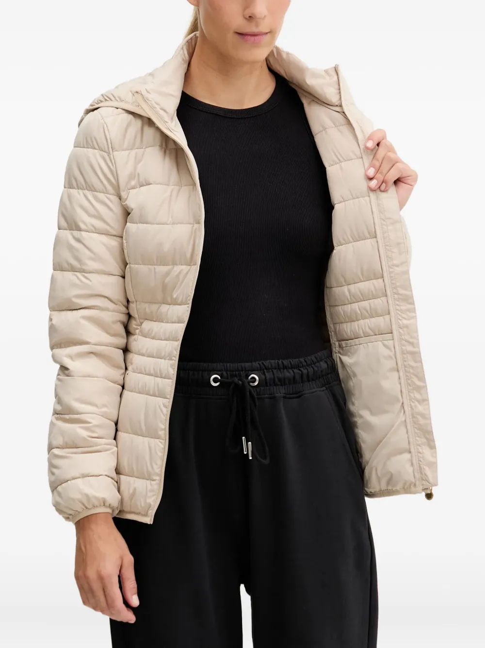 Ea7 Hooded Padded Jacket In Neutral